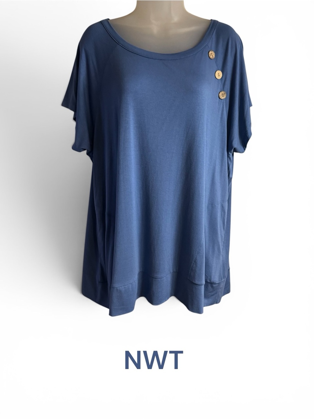 Coco + Carmen Blue Short Sleeve Button Shoulder Detail Top PLUS: 2X   #14